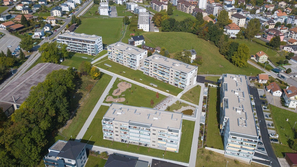 The picture shows an energy-efficient Suva residential area in Bulle.
